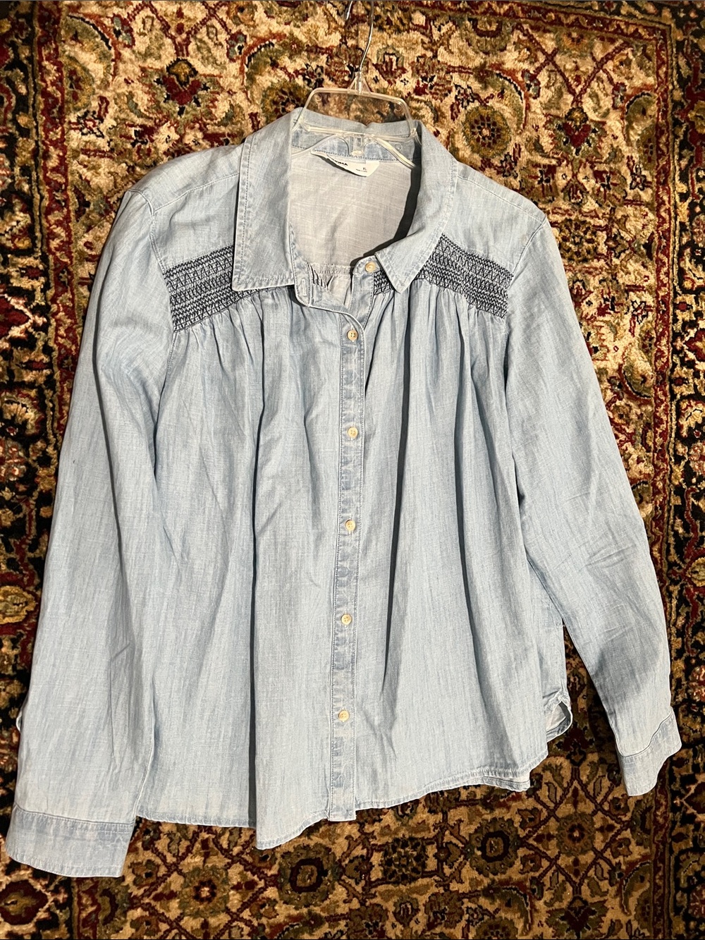 Sonoma Light Blue Embroidered Pintuck Chambray Shirt Size XL